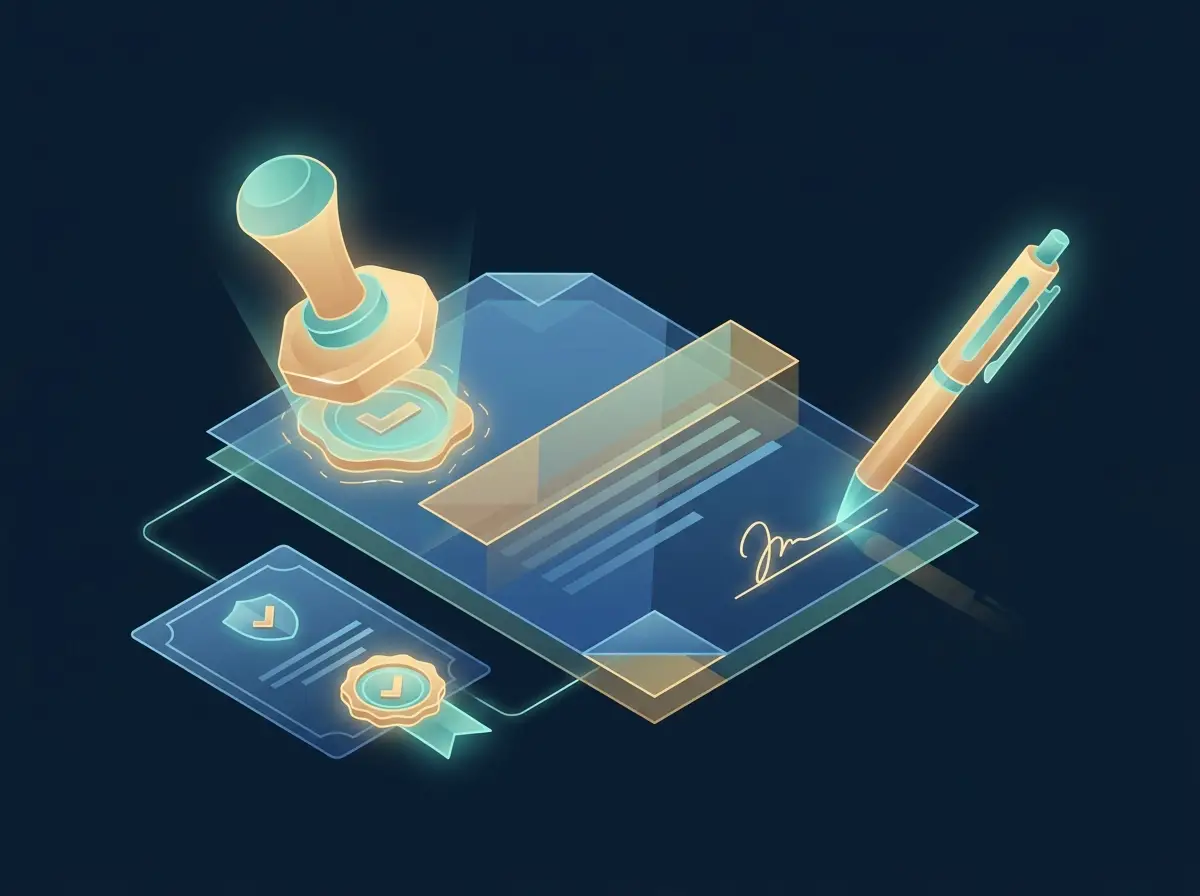 Illustration of a document seal representing electronic signature.